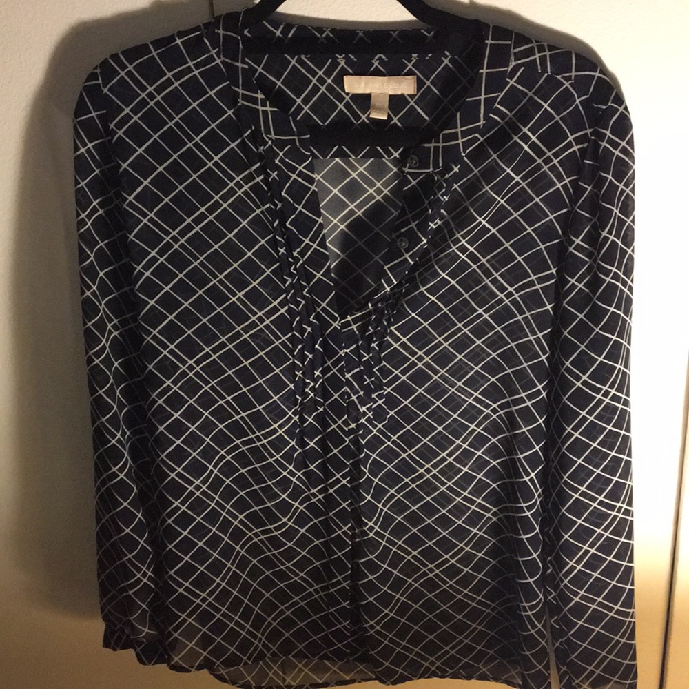 Navy and White Button Down Blouse